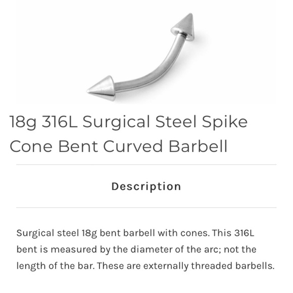 316L Stainless Steel Cone Bent Barbell Piercing - Picture 8 of 8